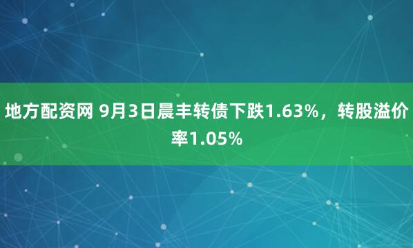 地方配资网 9月3日晨丰转债下跌1.63%，转股溢价率1.05%